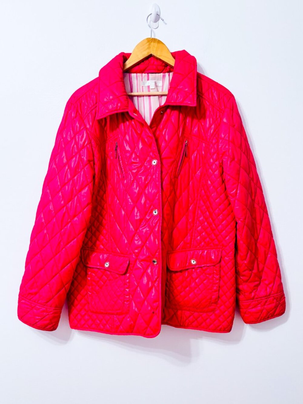 MARCONA Hot Pink Quilted Lightweight Jacket Button Front Zip Pockets X-Large